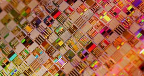 Preview: Silicon semiconductor wafer close-up.