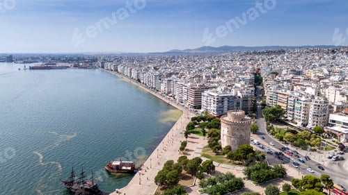Preview: Aerial view of the Whiite Tower, in Thessaloniki, Greece
