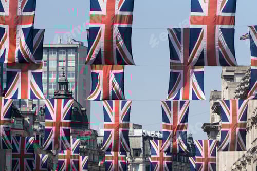 Preview: Union Jack flags hang in Central London in preperation for the royal wedding