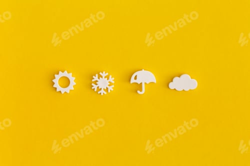 Preview: Weather icons set on yellow background. Weather forecast concept.