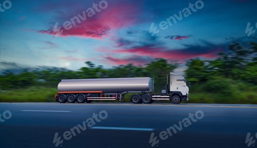 Preview: Gasoline tanker with fuel tanker truck shipping speed on high way road to delivery logistic business