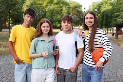 Teenagers Posing in an Urban Park Environment