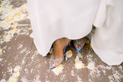 Preview: Crop bride walking on flower petals