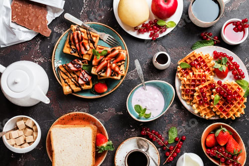 Preview: Breakfast table with waffles