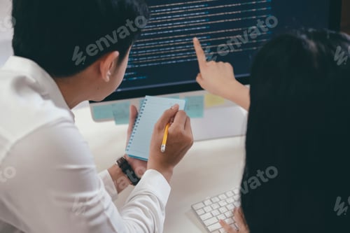 Preview: Team of developer programmer working on project in software development computer in IT company