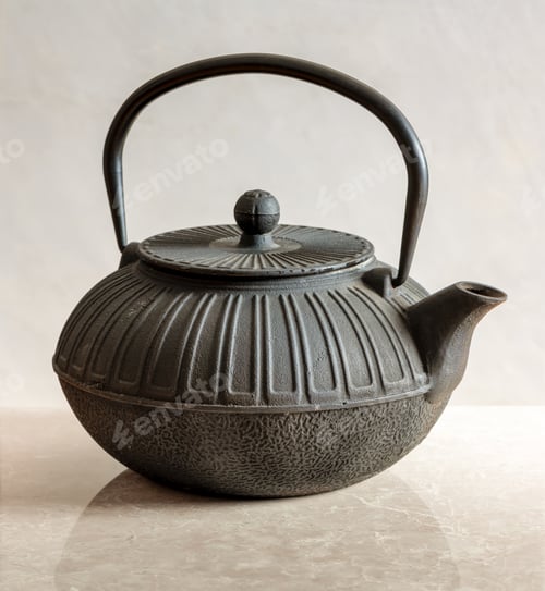 Preview: Closeup of a traditional Japanese iron cast teapot
