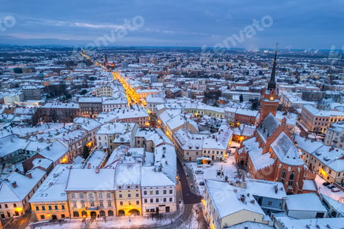 Preview: Drone view over Tarnow old town in winter