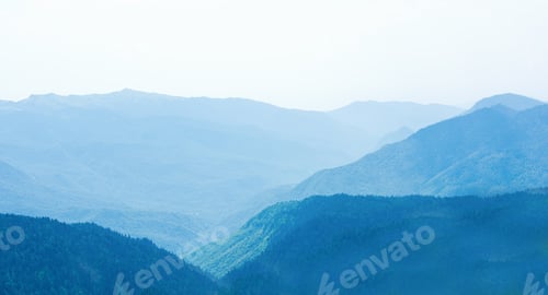 Preview: Beautiful mystic mountains sunset landscape. Mystical alpine morning, sunrise in blue color