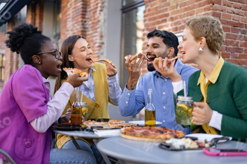 Preview: Friends Sharing Pizza Outdoors