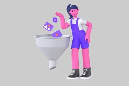 Preview: Data funnel cartoon character illustration