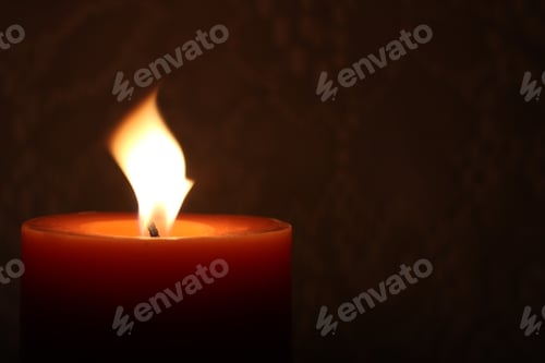 Preview: Red Candle With Blowing Flame And Lace Background