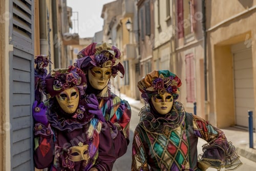 Preview: People wearing colorful masks and clothes during the carnival