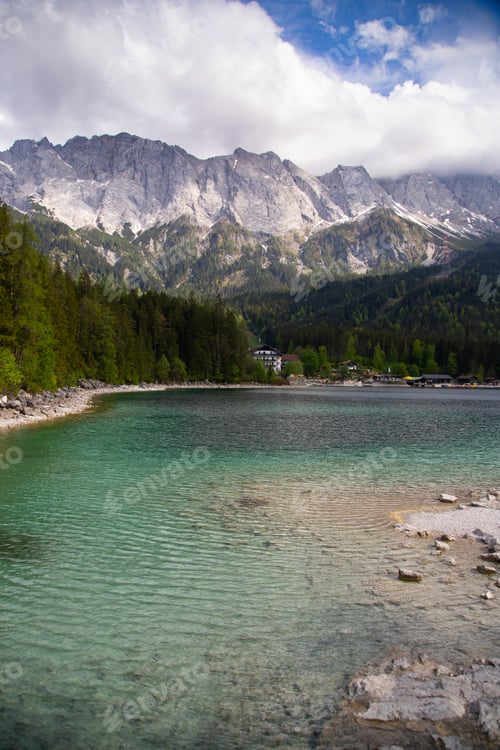 Preview: View on the beautiful zugspitze mountain and the eibsee in bavaria, germany