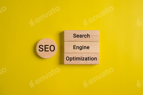 Preview: SEO text on wooden cube, Search engine optimization ranking, SEO