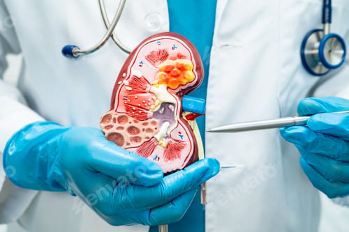 Preview: Kidney disease, Chronic kidney disease ckd, Doctor hold human model to treat and study in hospital.