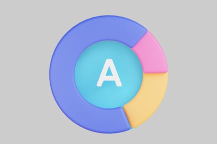 Abstract circular shape with central letter A and four color sections.