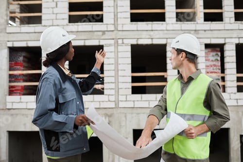 Preview: Workers Discussing Construction Blueprints