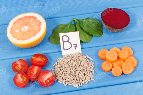 Preview: Nutritious products containing vitamin B7 and dietary fiber, healthy nutrition