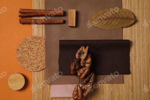 Preview: Flat lay of creative moodboard composition, top view