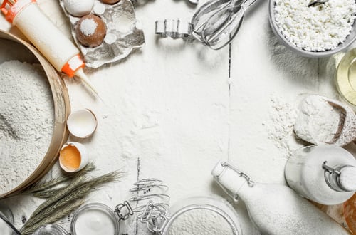 Preview: Frame of fresh ingredients for dough.