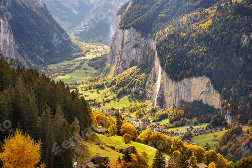 Preview: Lauterbrunnen, Switzerland from Wengen in the Fall
