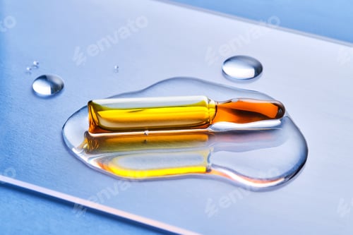 Preview: Ampoules in liquid on a blue background.