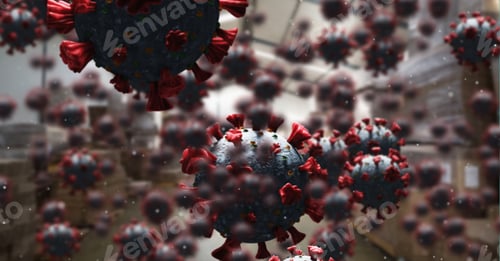 Preview: Covid-19 cells against empty warehouse