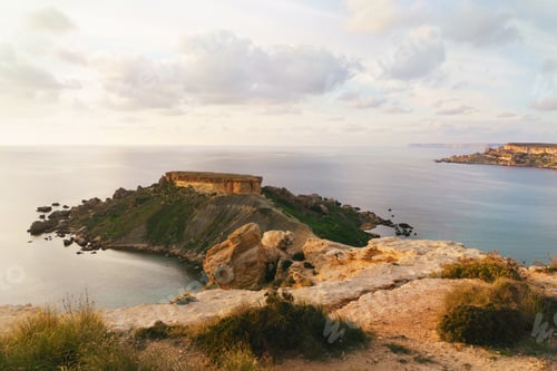 Preview: Panorama of Gnejna bay and Golden Bay, Malta.