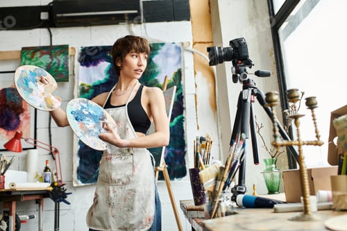 Preview: Enigmatic Woman Balancing Plate in Studio
