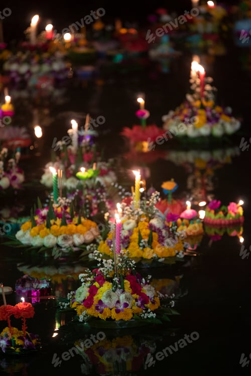 Preview: Loy Krathong festival, People buy flowers and candle to light and float on water to celebrate