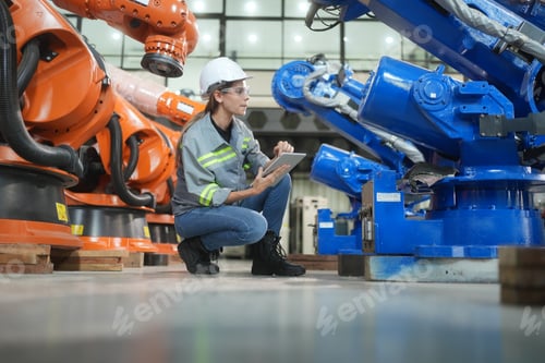 Preview: Tech industry. Business industry technology, people and tech. Engineer working in factory.