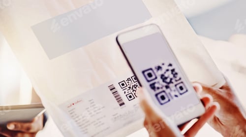 Preview: QR code, customer delivery and phone for digital logistics, paperless distribution or invoice. Mobi