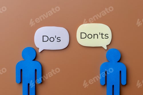 Preview: Two blue figures with speech bubbles discussing Do's and Don'ts.