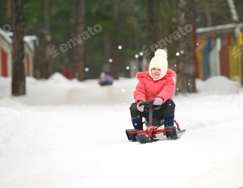 Preview: Little Boy And Girl Slides Down From The Snow Hill On A Sledge