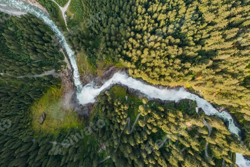 Preview: Aerial view of the krimml waterfalls in austria (Krimmler Wasserfälle). Austria's highest waterfall