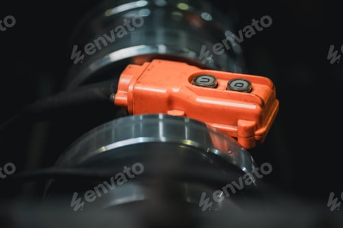 Preview: Close up Button in remote for Control Machine in factory warehouse.