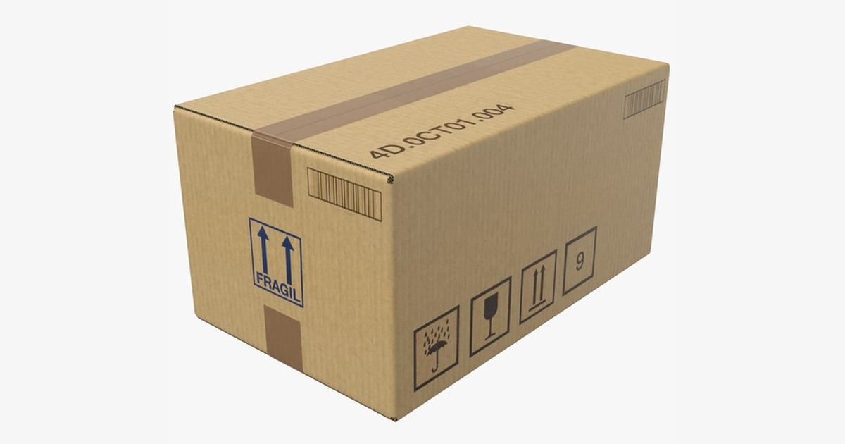 Brown Cardboard Box with Fragile Marking and Identification Code 3D ...