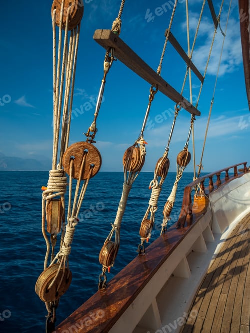 Preview: Old ship tackles. Old sailing ship vessel.