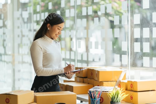 Preview: Starting Small business entrepreneur SME freelance,Portrait young woman working at home office