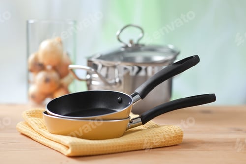 Preview: cooking equipment on wooden table