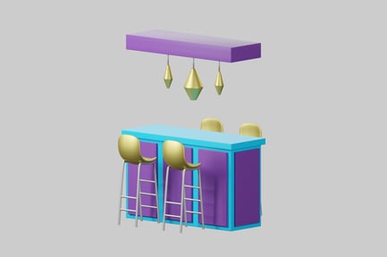 Counter with stools and lights