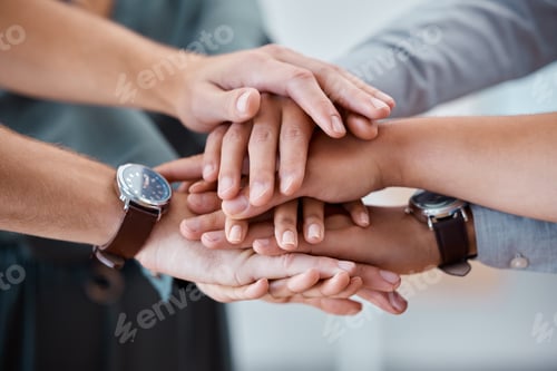 Preview: Diversity, hands and support for team trust, care and unity piling in collaboration for community.