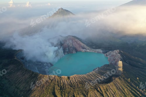Preview: Aerial view of a lake located in the crater of the Ijen volcano