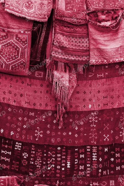 Preview: background of retro turkish carpet. New 2023 trending PANTONE 18-1750 Viva Magenta colour