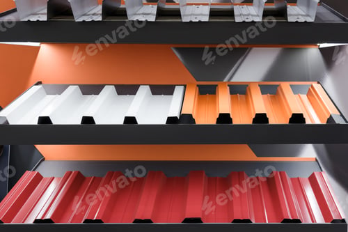Preview: Metal Profile, Metal Tile Multicolored Samples. Building Materials for Roofing. Industrial