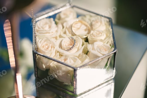 Preview: Two golden wedding rings in glass box
