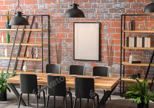 Preview: 3D illustration Mockup photo frame in dining room rendering