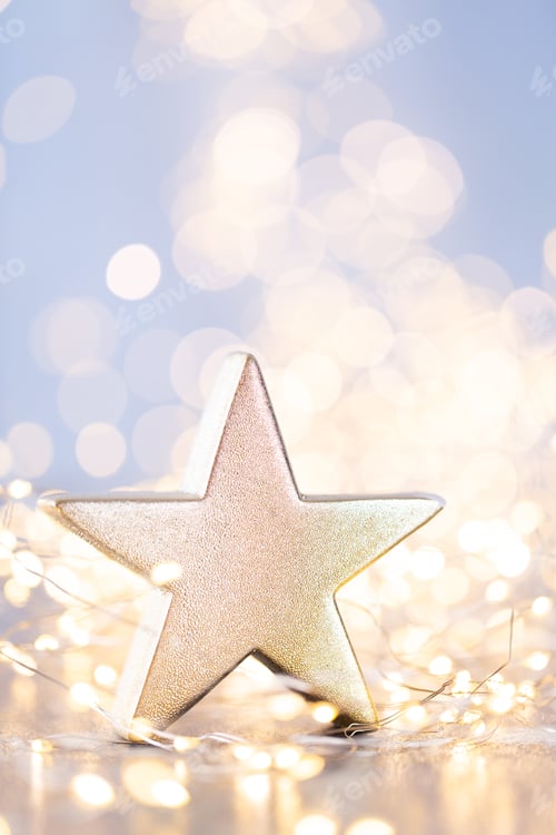 Preview: Christmas decor on blue bokeh background.