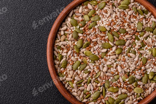 Preview: Shelled sunflower, sesame, pumpkin, and flaxseed kernels as ingredients for healthy food