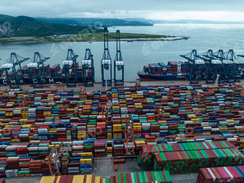 Preview: Shenzhen ,China - Circa 2022: Aerial view of Yantian port in Shenzhen city, China